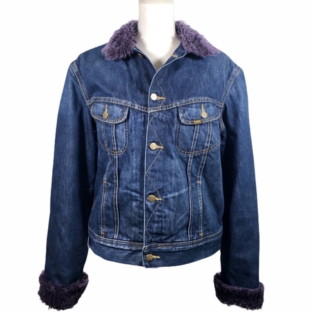 VINTAGE Lee Denim Jacket with Purple Fur Lining